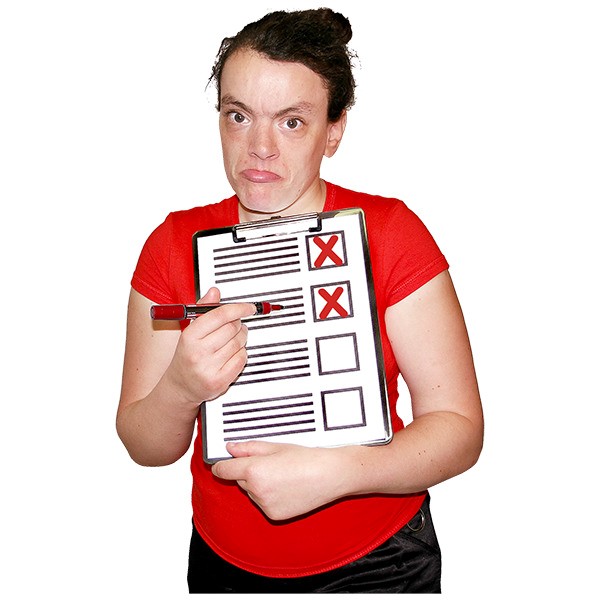 woman holding list with red crosses on