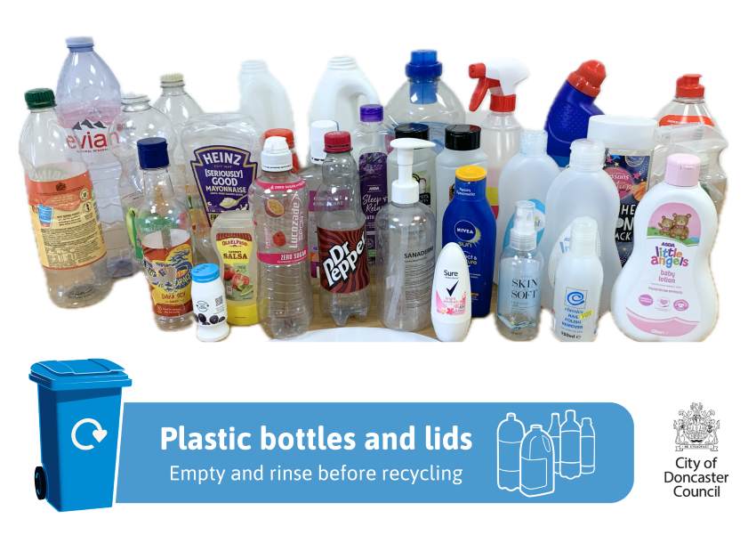 Plastic bottles and lids - empty and rinse before recycling