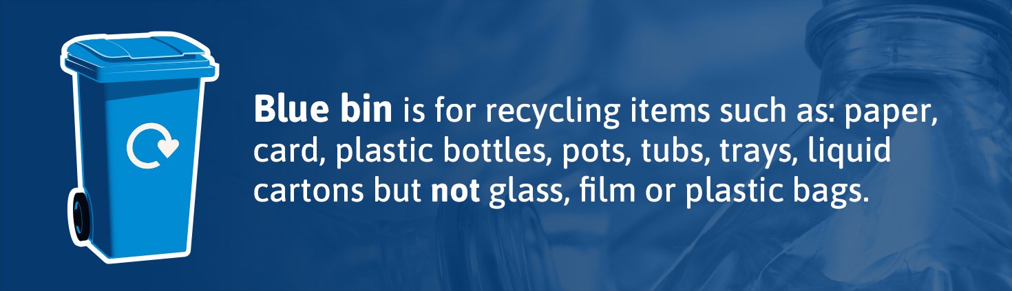 Blue Bin for recycling items with examples listed.