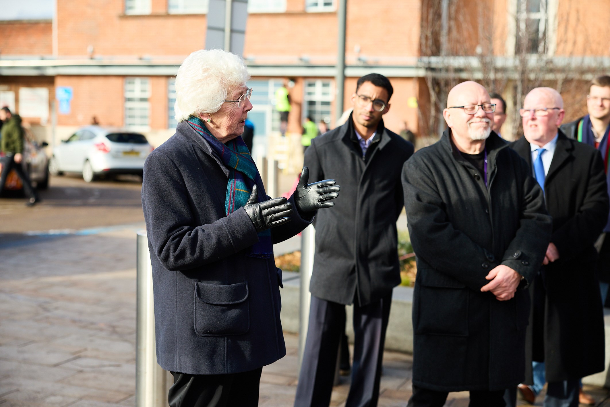 Mayor Ros Jones makes a speech outside Doncaster Rail Station 