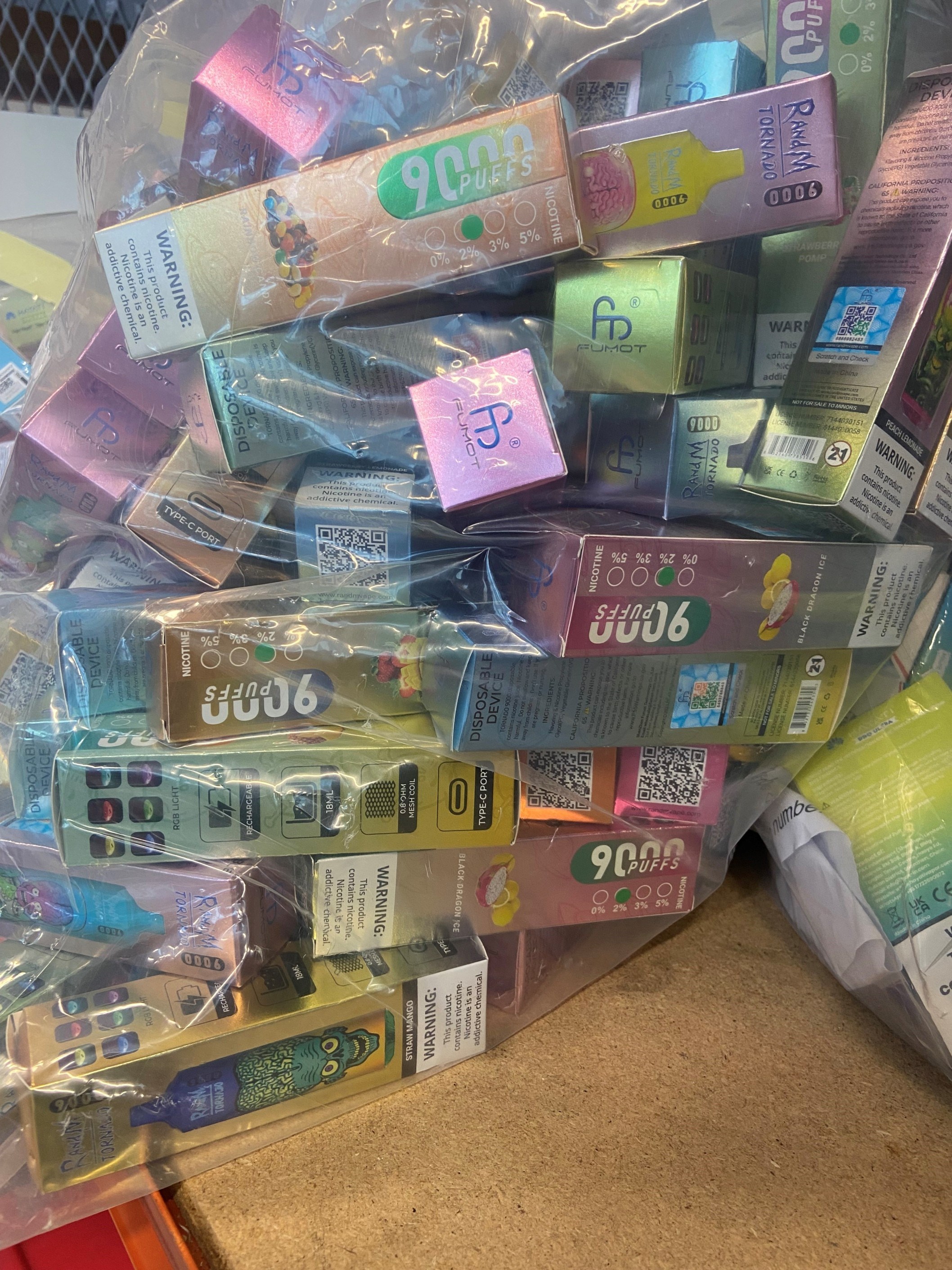 Illicit vapes found on the premises in January 2024 