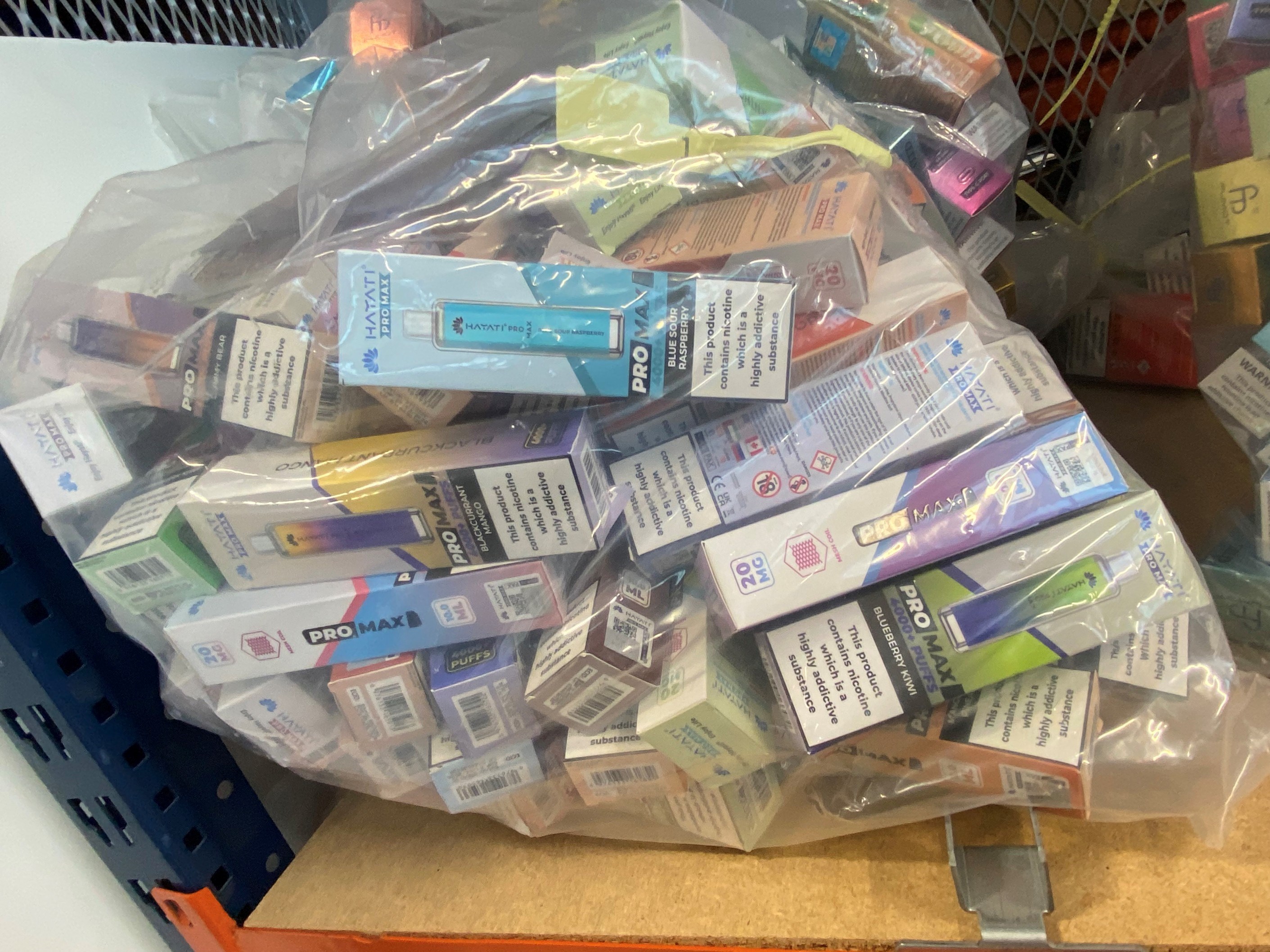 Illicit vapes found on the premises in January 2024 
