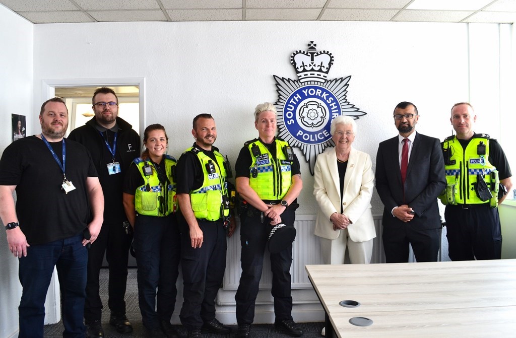 Officers and the Mayor pose at the new Frenchgate police hub