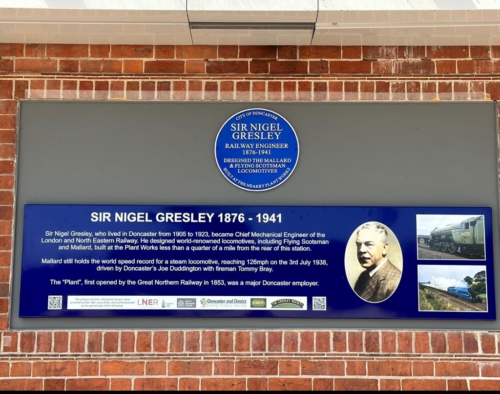 The new Sir Nigel Gresley plaque outside the rail station 