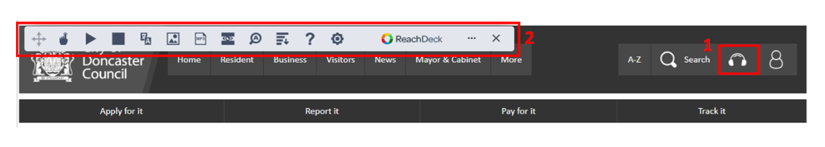 ReachDeck Toolbar location on website top header for speech enablement