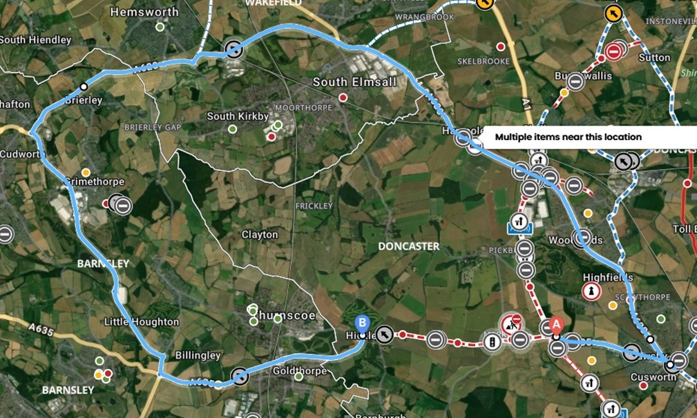 Image shows diversion in place during A635 Barnsley Road closure. Image shows diversion in place during A635 Barnsley Road closure.